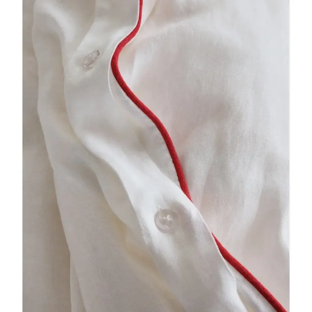 Quince European Linen Piped Duvet Cover Full Queen White Cherry NWOT Linen